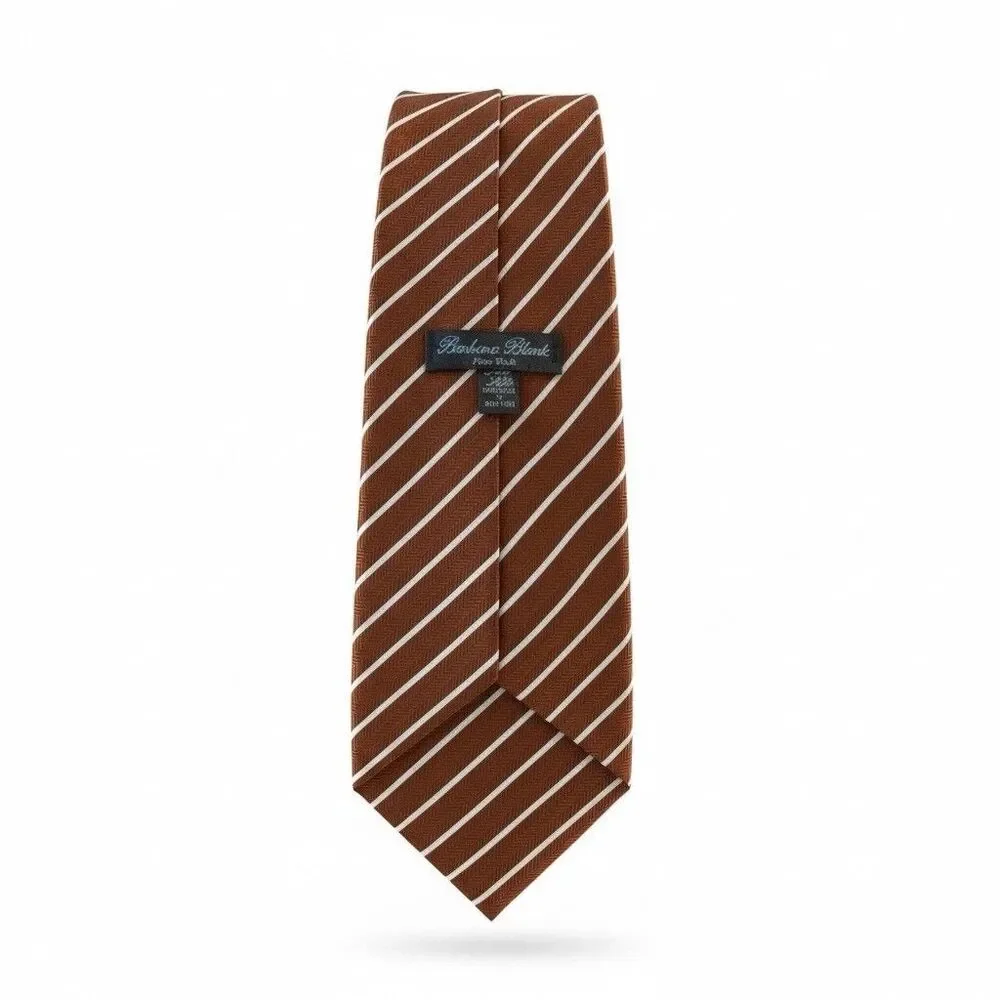 Barbara Blank New York Handmade 100% Silk Tie Copper Rust White‎ Repp Stripe Vtg